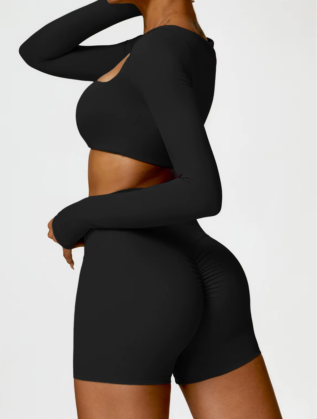 Premium Black - High Waist Seamless Push Up Workout Shorts