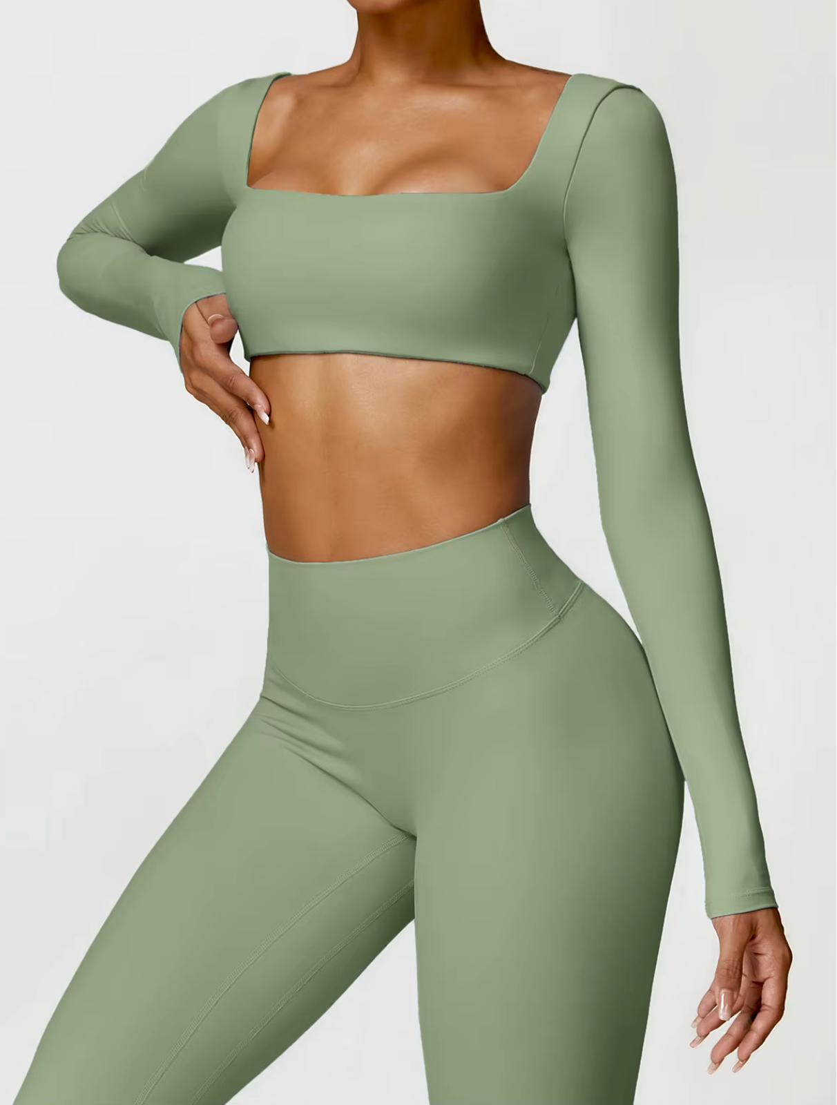 Basil Green - Women's Seamless Yoga Crop Top - Quick Dry