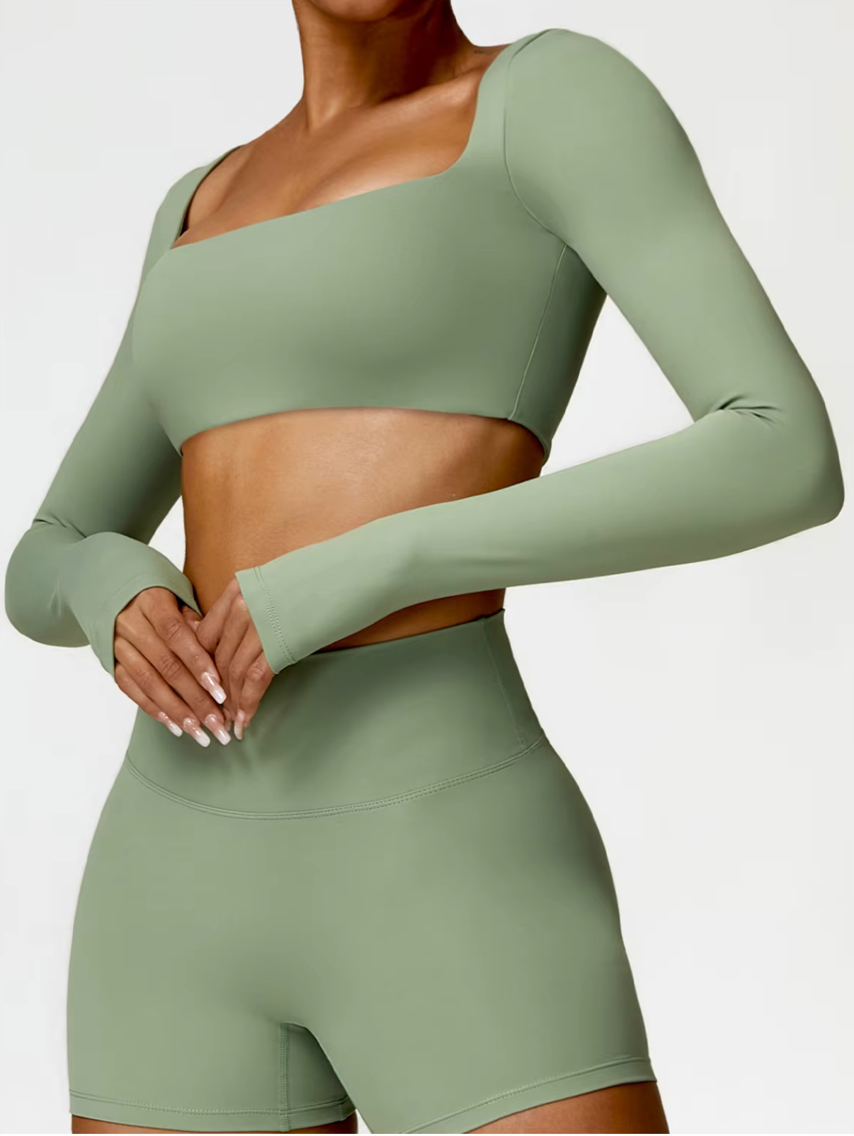 Basil Green - Women's Seamless Yoga Crop Top - Quick Dry