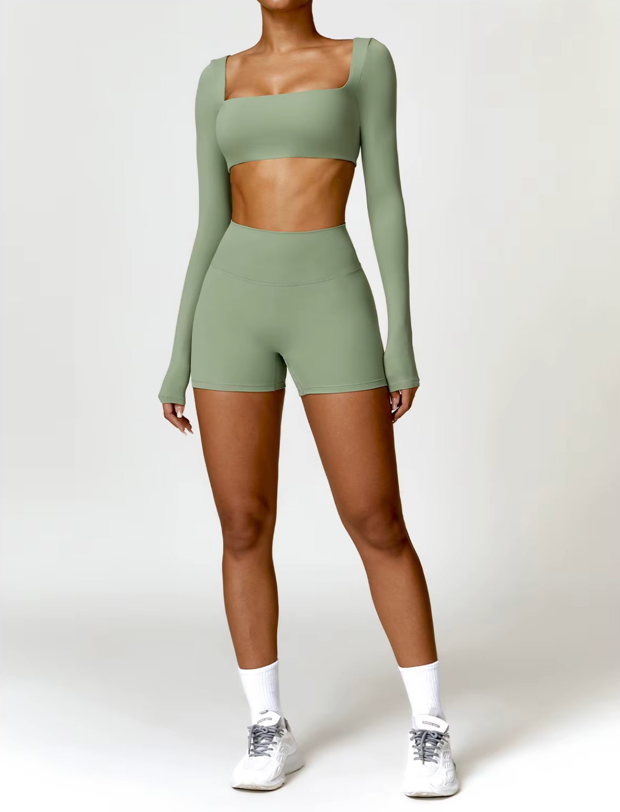 Basil Green - Women's Seamless Yoga Crop Top - Quick Dry