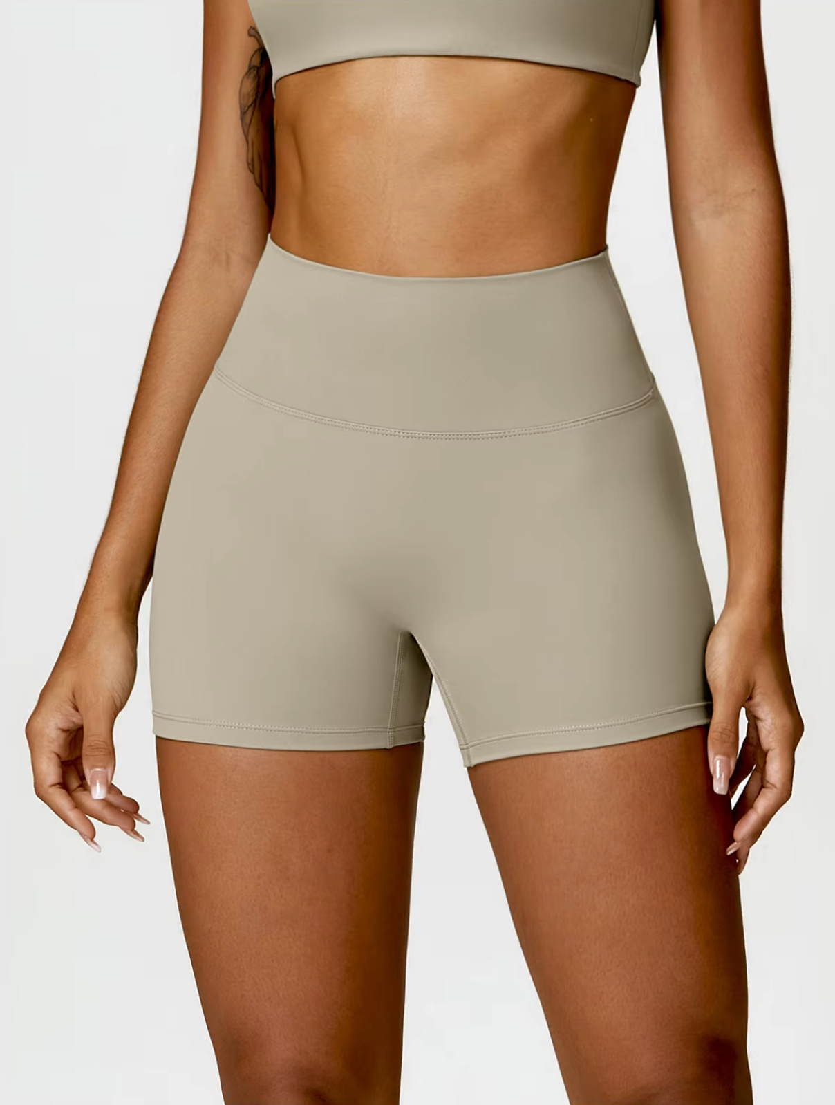 Camel Brown - High Waist Seamless Push Up Workout Shorts