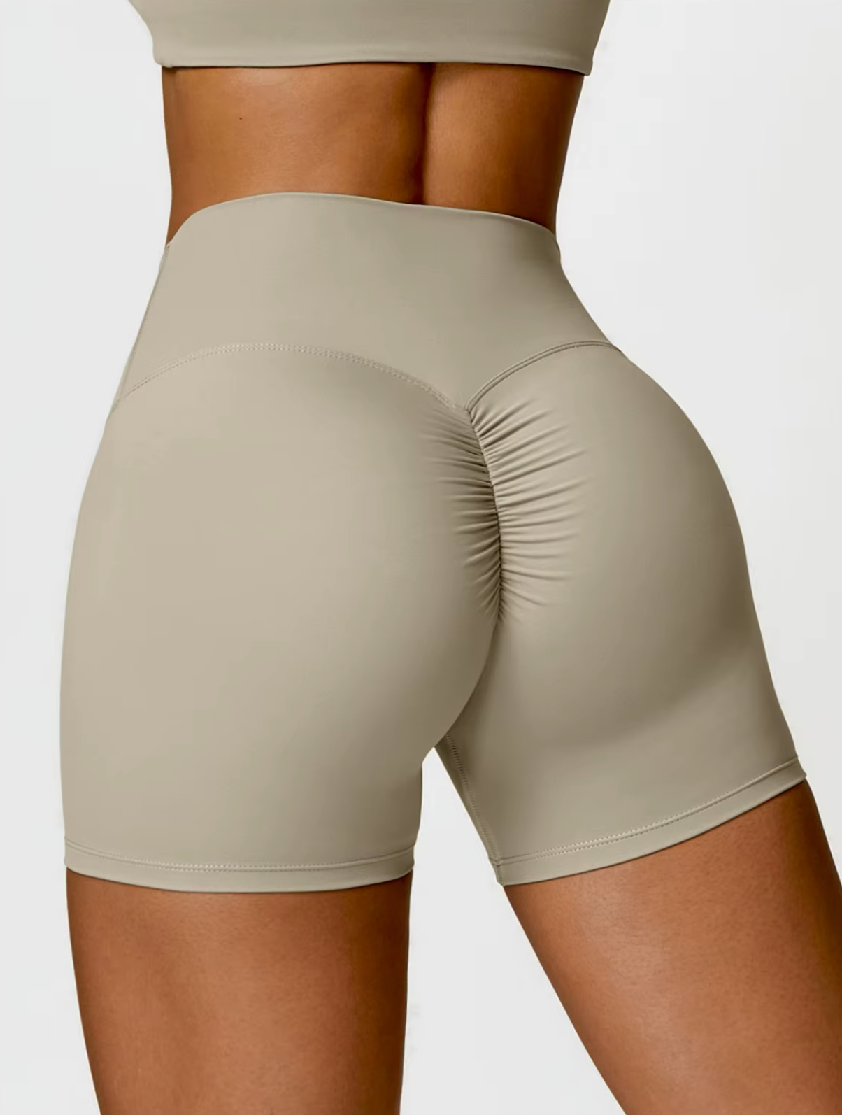 Camel Brown - High Waist Seamless Push Up Workout Shorts