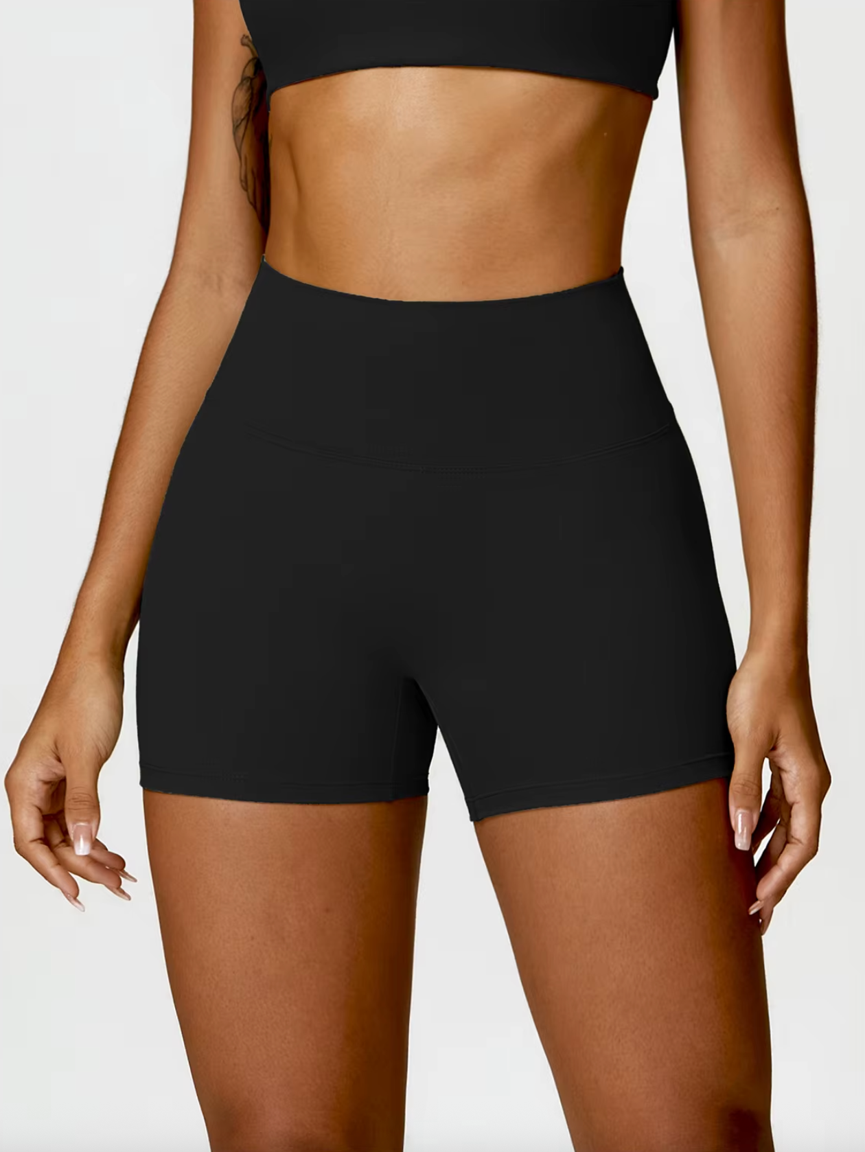 Premium Black - High Waist Seamless Push Up Workout Shorts