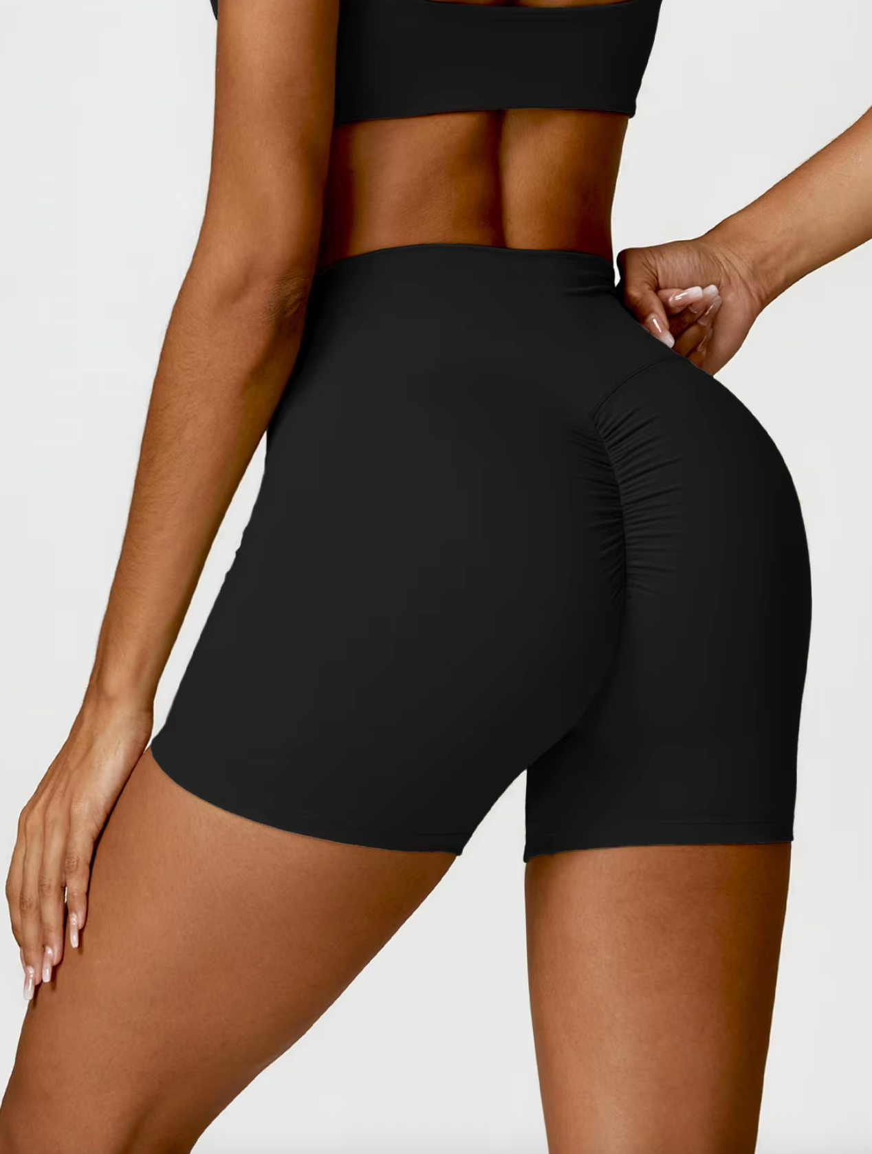 Premium Black - High Waist Seamless Push Up Workout Shorts