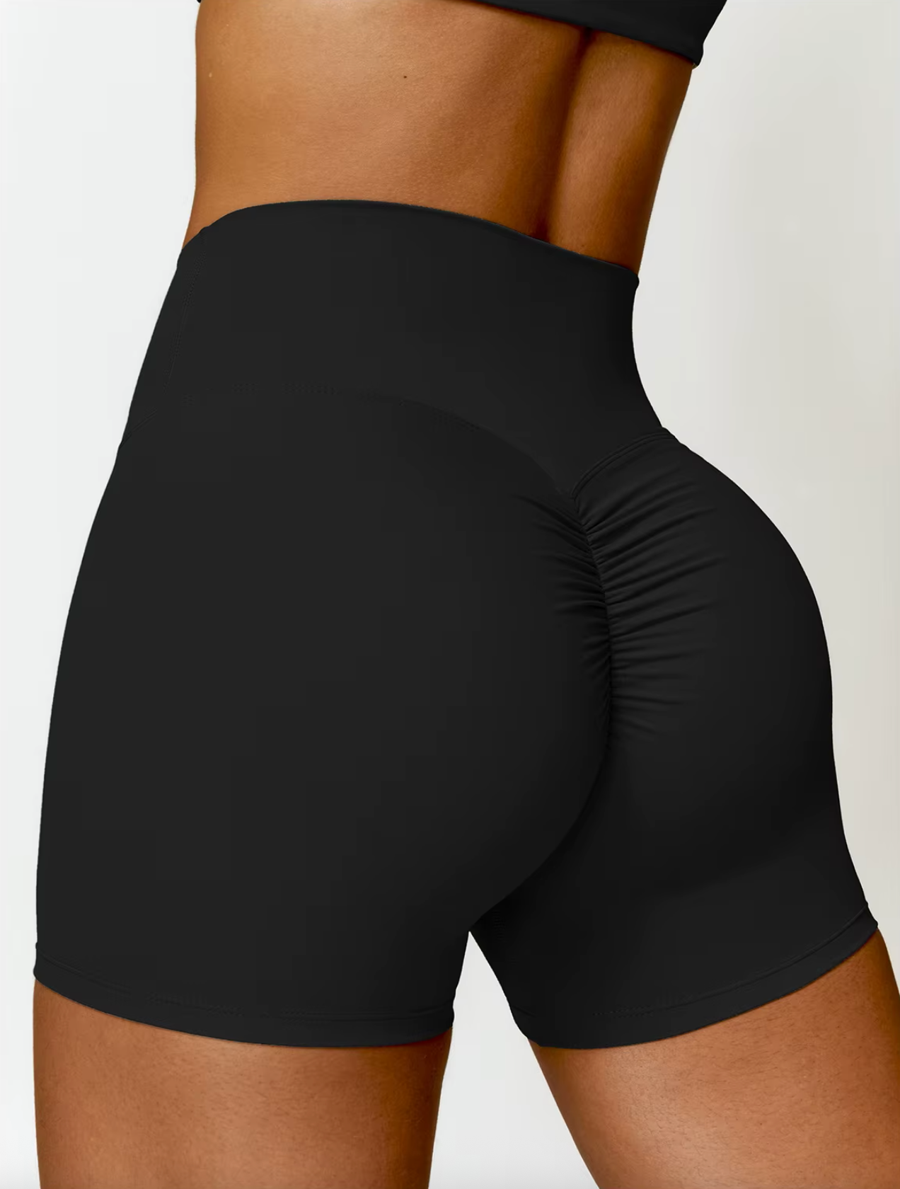 Premium Black - High Waist Seamless Push Up Workout Shorts