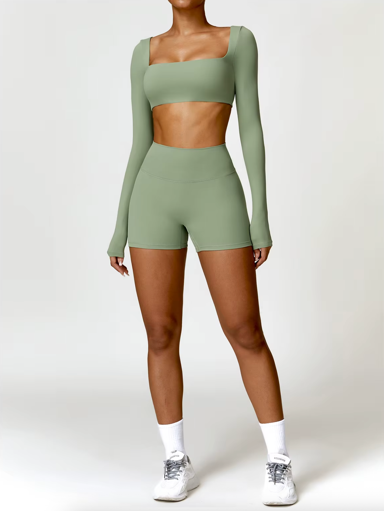 Basil Green - High Waist Seamless Push Up Workout Shorts
