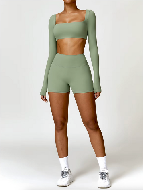 Basil Green - High Waist Seamless Push Up Workout Shorts