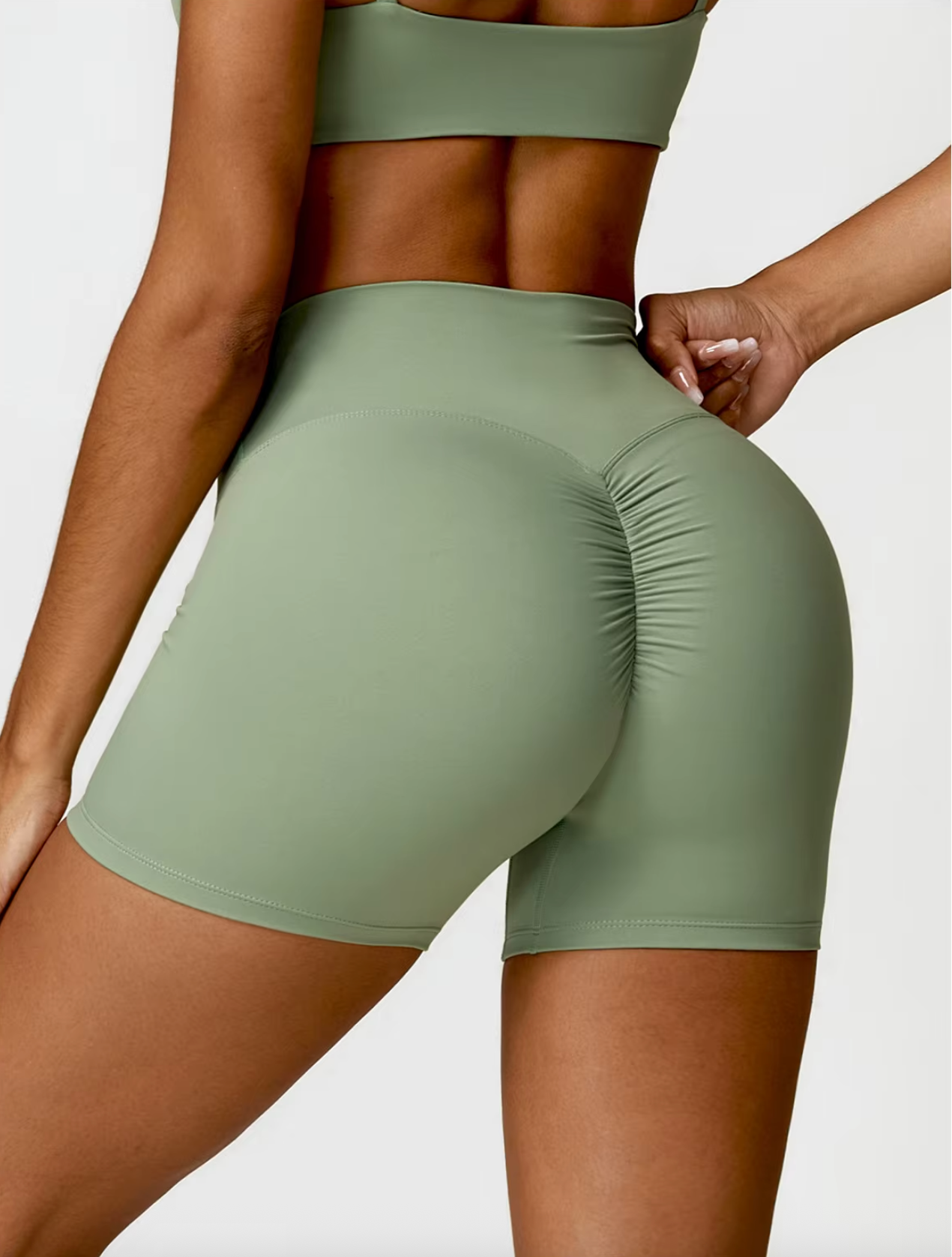 Basil Green - High Waist Seamless Push Up Workout Shorts