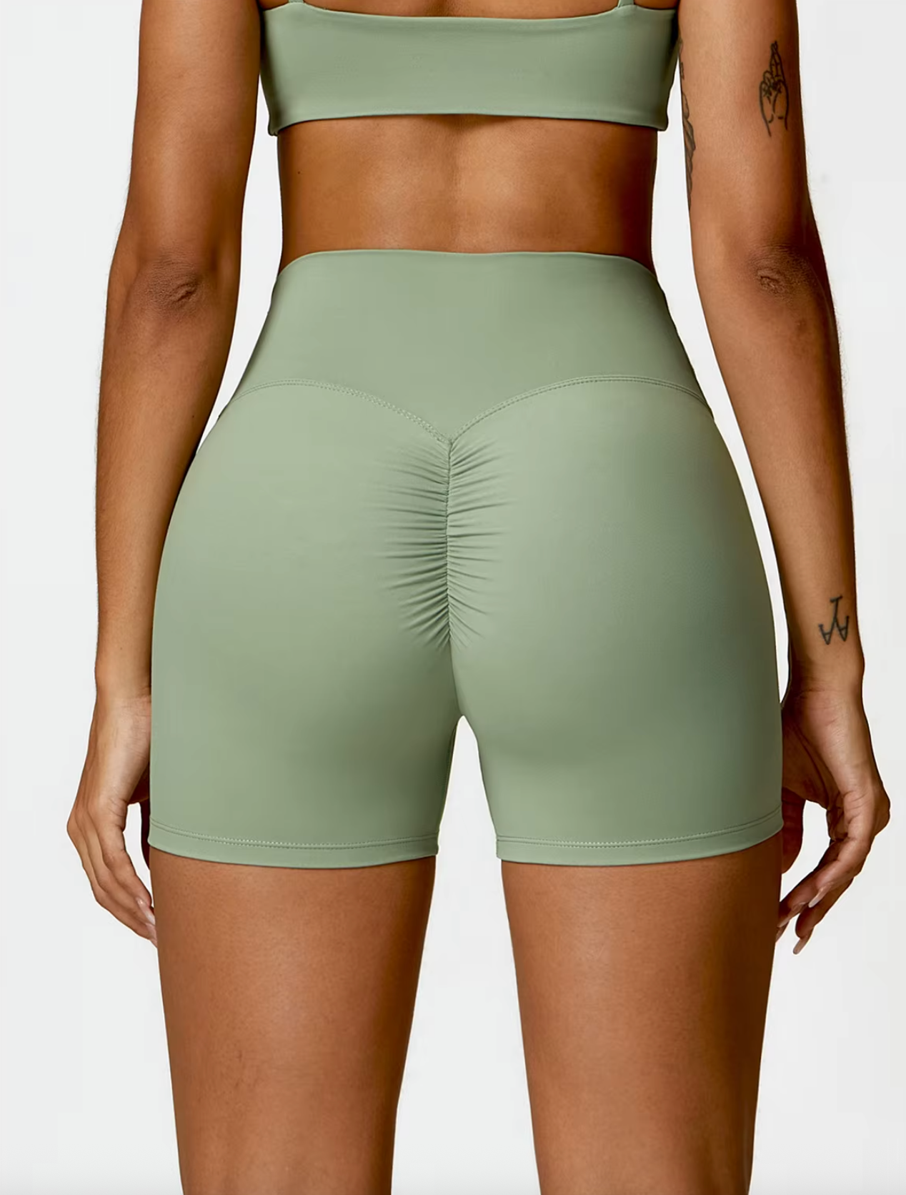 Basil Green - High Waist Seamless Push Up Workout Shorts