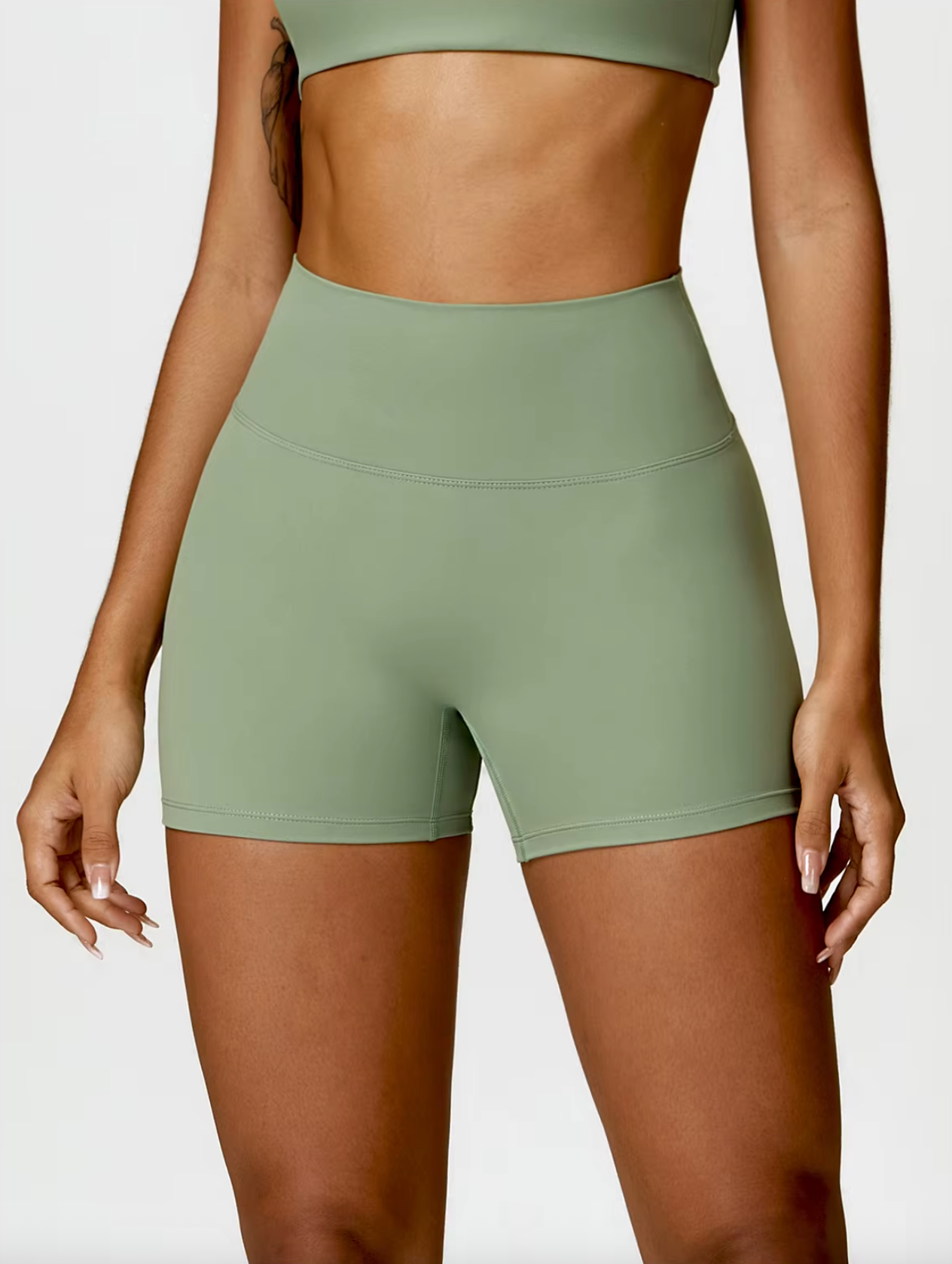 Basil Green - High Waist Seamless Push Up Workout Shorts