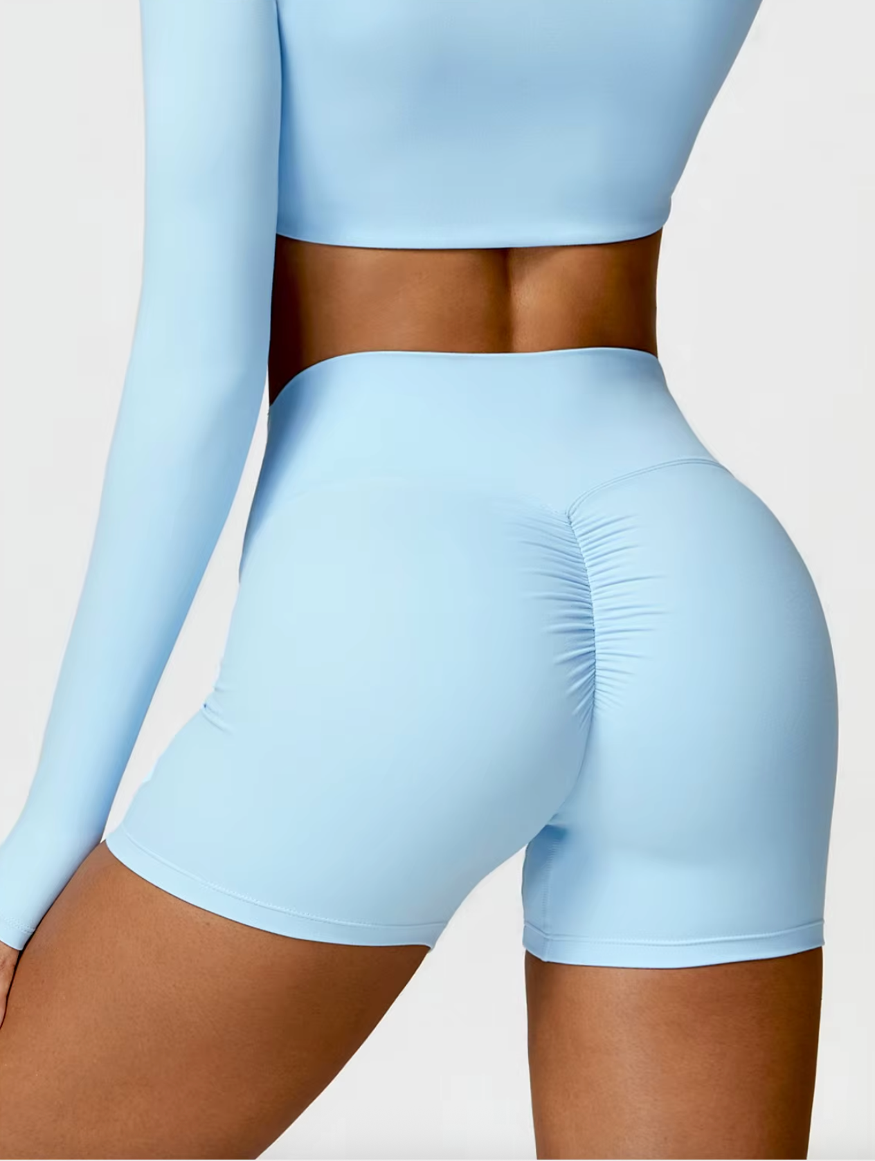 Sky Blue - High Waist Seamless Push Up Workout Shorts