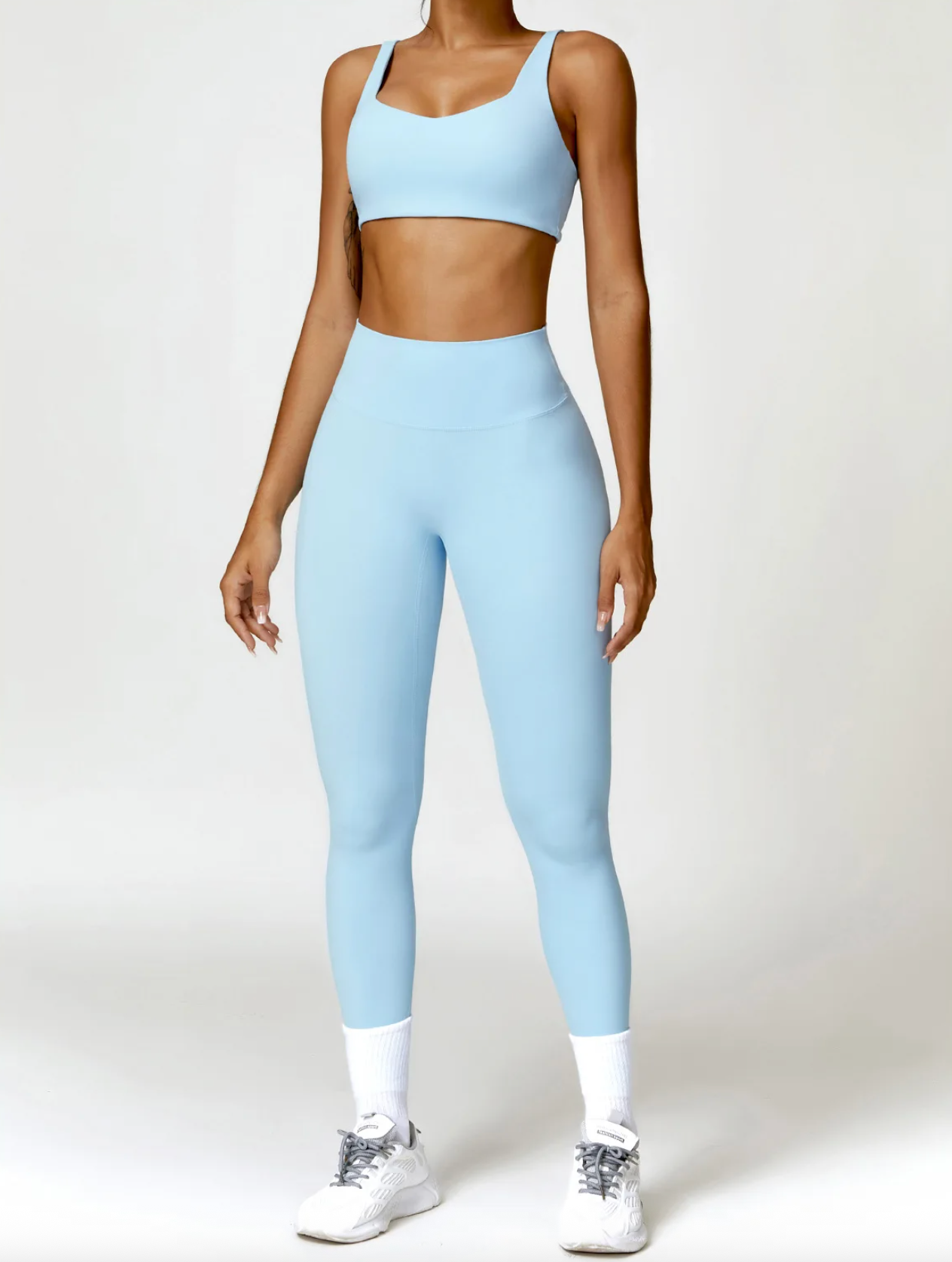 Sky Blue - High Impact Push-Up Sports Bra for Women