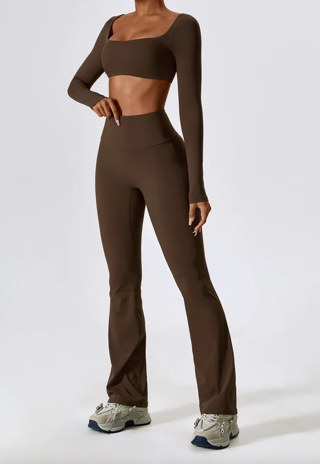 Coffee Brown - High Waist Flare Leggings for Yoga & Dance