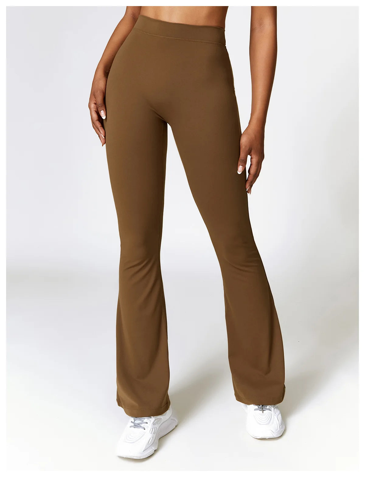 Coffee Brown - High Waist Flared Yoga Leggings for Women