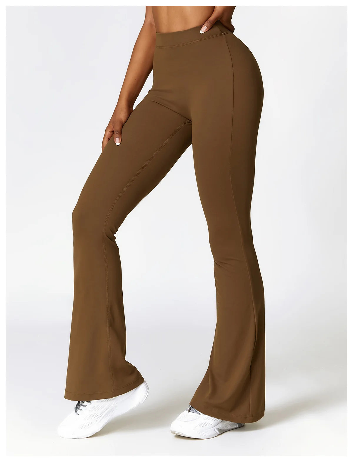 Coffee Brown - High Waist Flared Yoga Leggings for Women