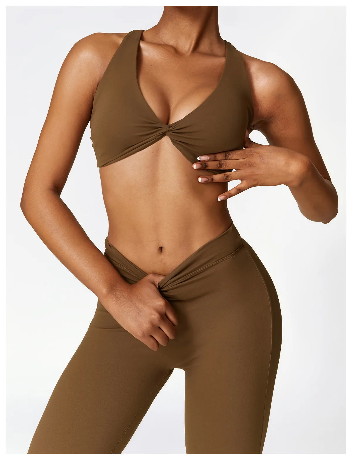 Coffee Brown - High Waist Flared Yoga Leggings for Women