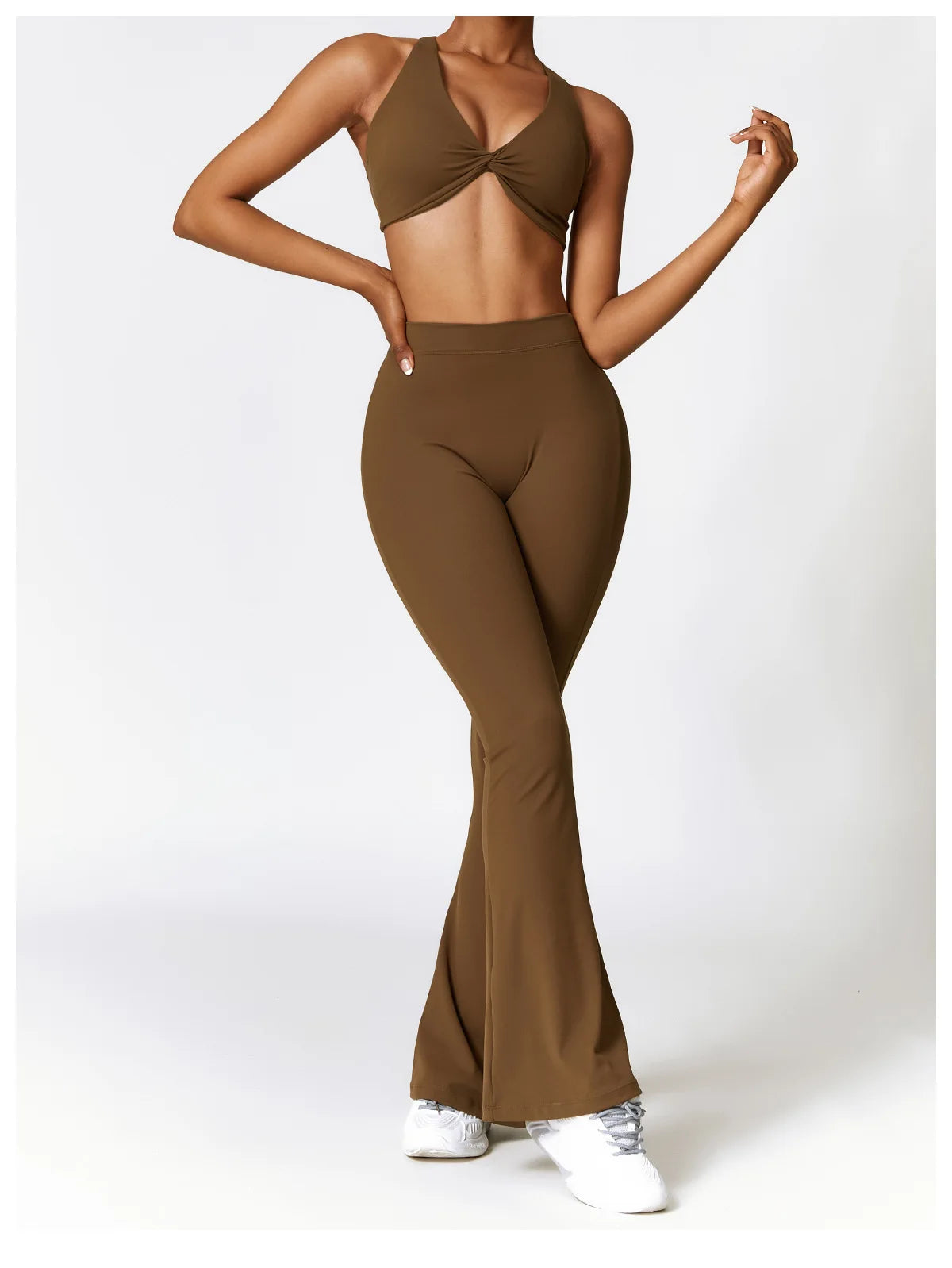 Coffee Brown - High Waist Flared Yoga Leggings for Women
