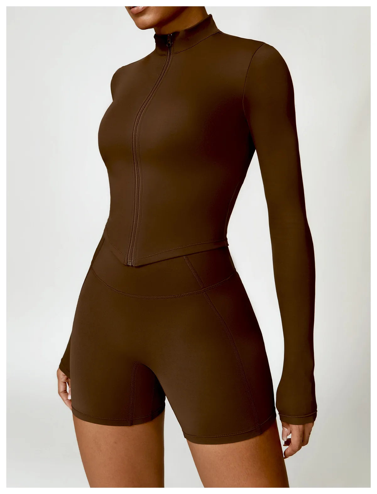 Coffee Brown - Premium Long Sleeve Yoga Workout Top