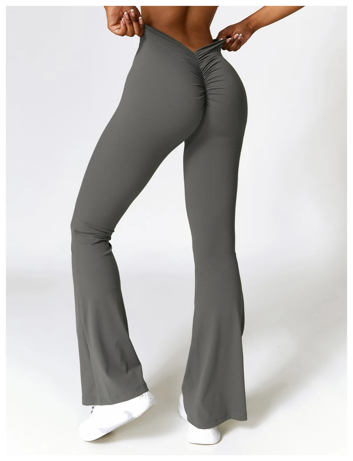 Grey - High Waist Flared Yoga Leggings for Women
