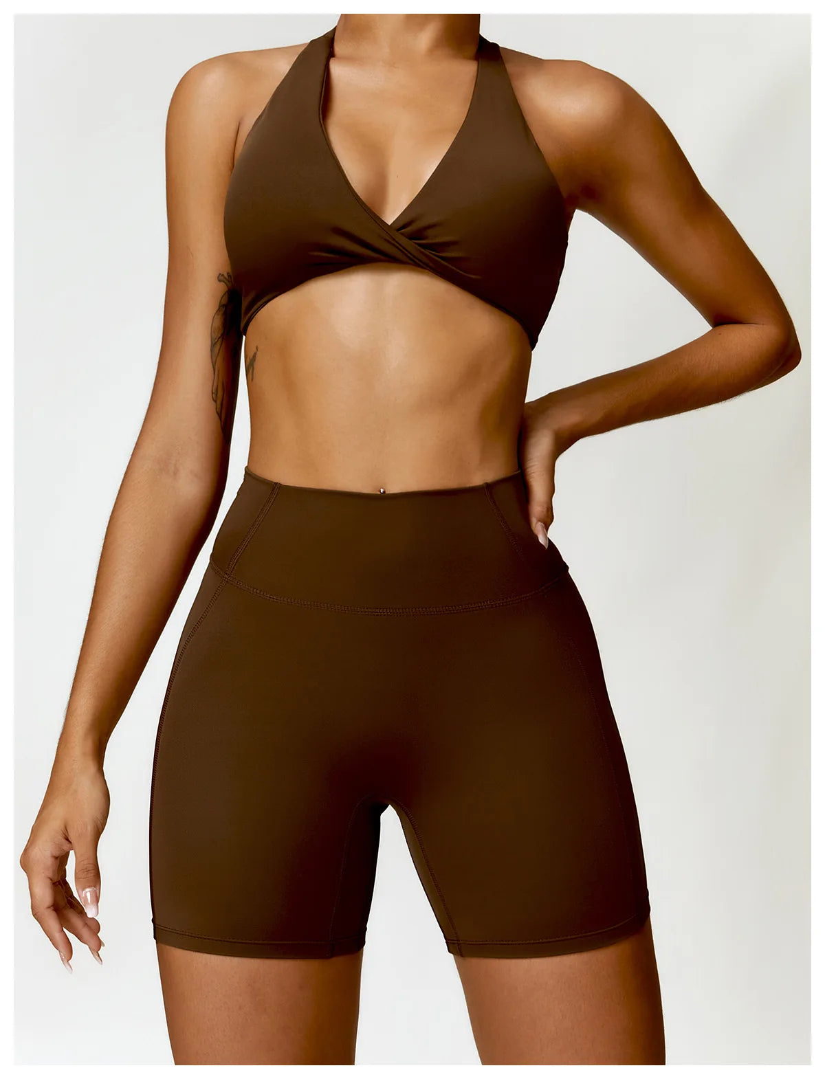 Coffee Brown - High Waist Cycling & Yoga Legging Shorts