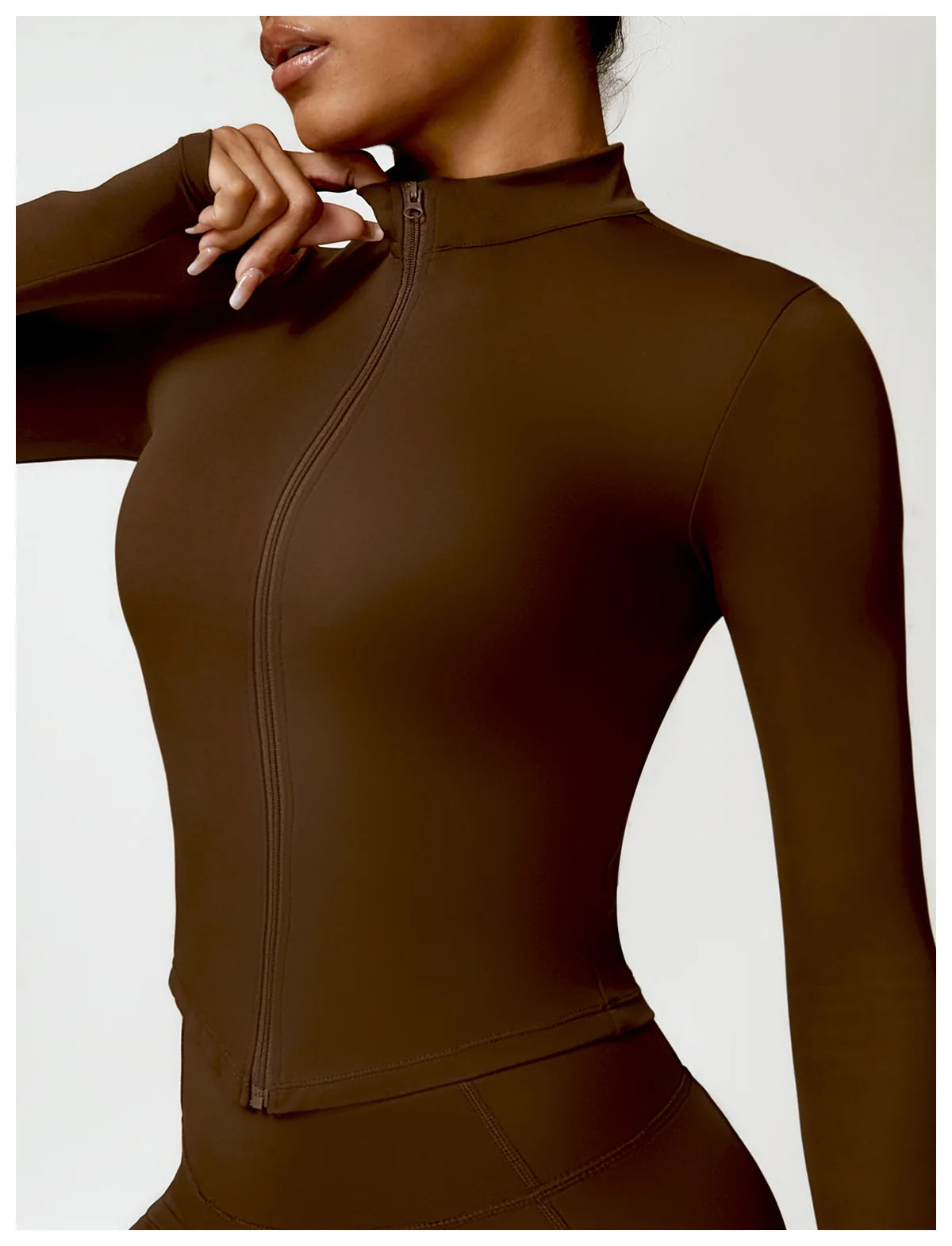 Coffee Brown - Premium Long Sleeve Yoga Workout Top