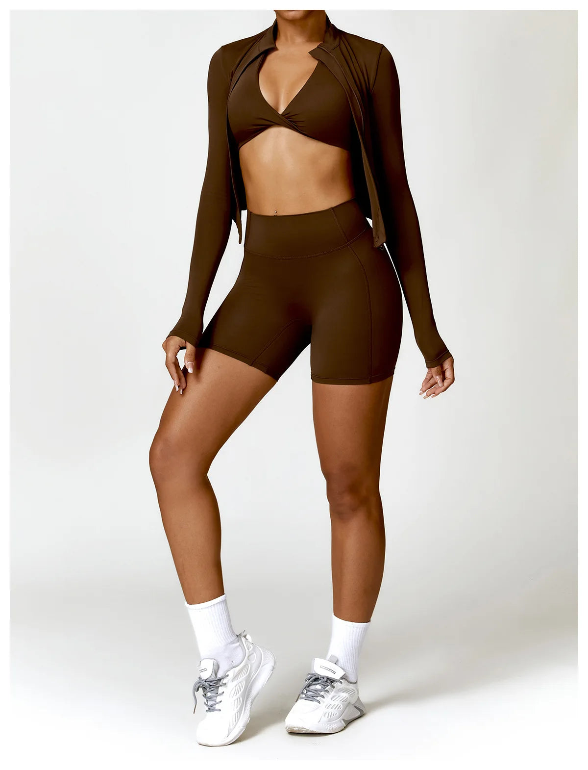 Coffee Brown - Premium Long Sleeve Yoga Workout Top