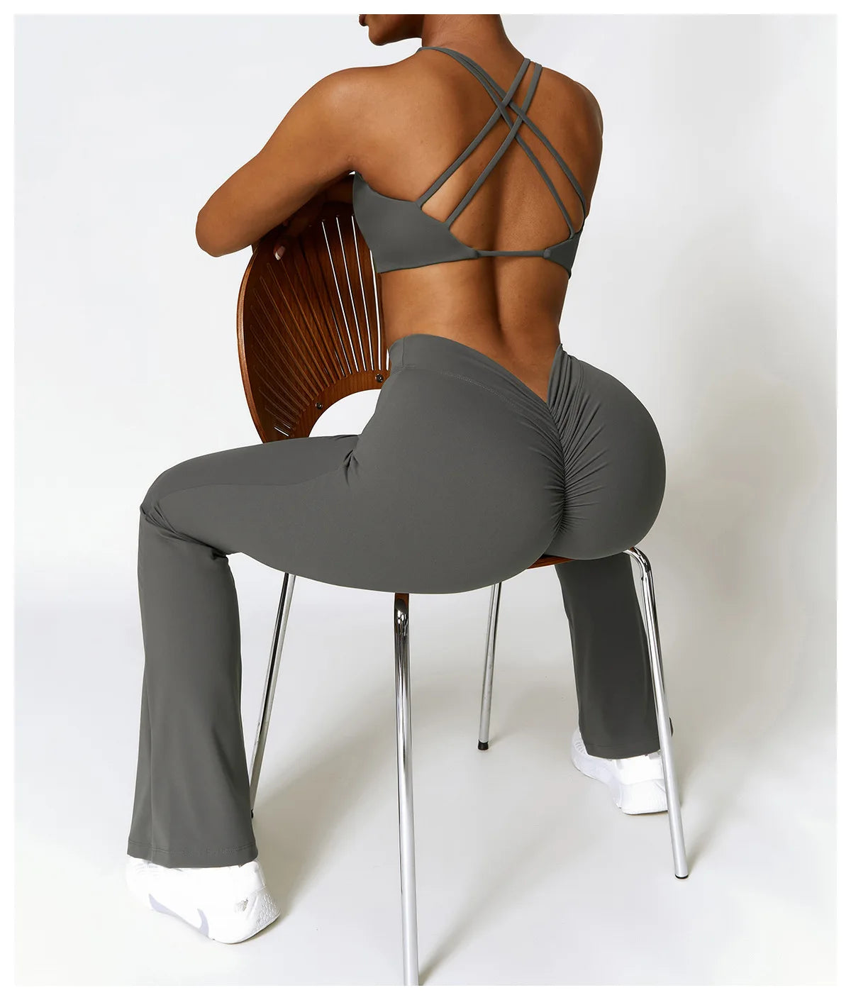 Grey - High Waist Flared Yoga Leggings for Women