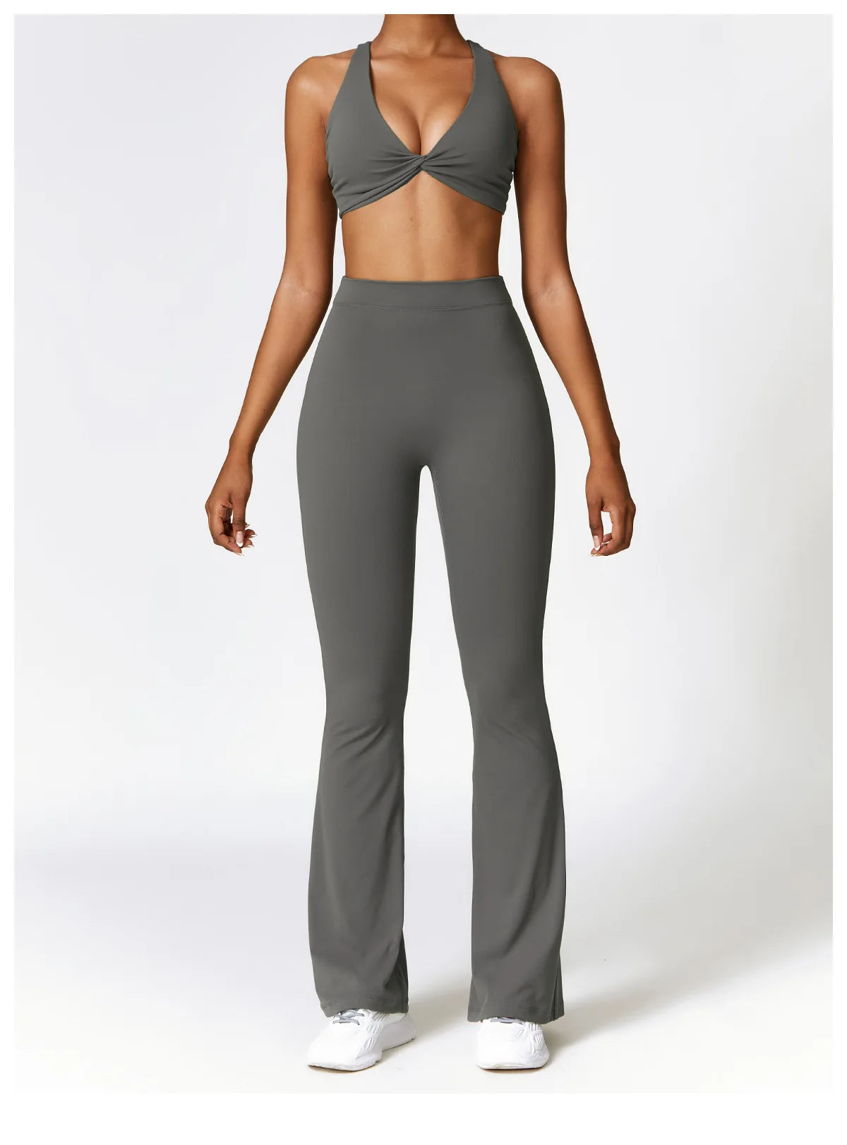 Grey - High Waist Flared Yoga Leggings for Women