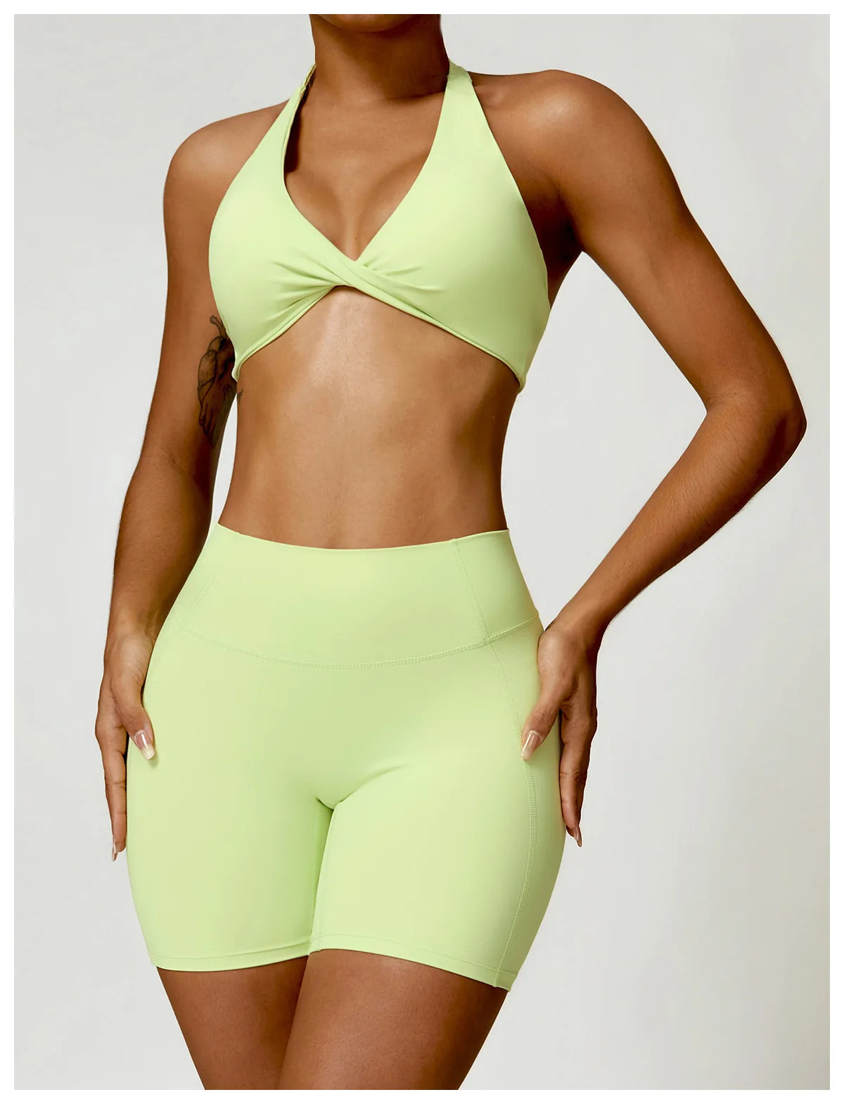 Yellow Green - High Waist Cycling & Yoga Legging Shorts
