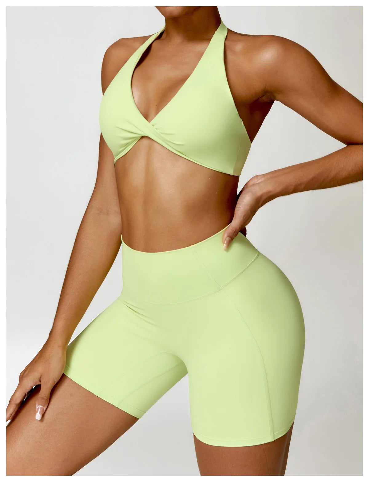 Yellow Green - High Waist Cycling & Yoga Legging Shorts